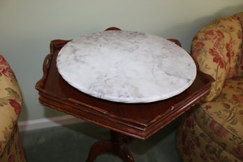 6 Sided Vintage Table With Marble Lazy Susan