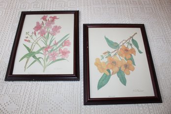 Pair Of Floral Prints In Wood Frames