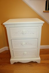 Off White Three Drawer Nightstand With Roses Design Knobs