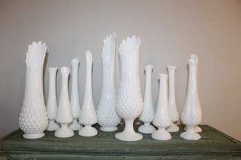 Twelve Vintage Swung Hobnail Vases