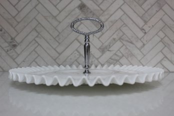 Vintage Hobnail Milk Glass Round Dessert Tray