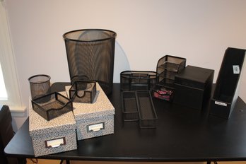 Collection Of 10 Office Desktop Organizing Items And Trash Can, Highlighters Etc.