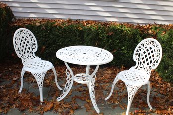 White Metal Bistro Patio Set With Table And Two Chairs