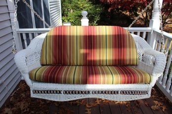 Outdoor Wicker Porch Swing And Two Cushions