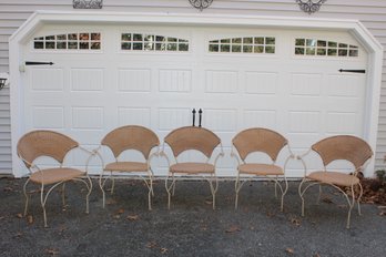 Set Of Five Beige Outdoor Chairs With Metal Frame