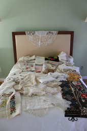 Beautiful Large Collection Of 40 Plus Vintage Lace And Embroidered Table Cloths, Runners Napkins Etc.