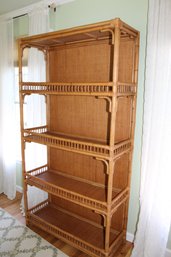 Stunning Bamboo/Rattan Bookcase With Four Fixed Shelves, Back Panel And Top Finished In Woven Rattan