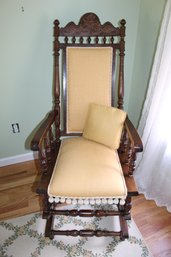 Vintage Rocking Chair With Engraved - Carved Head Back Rest,  Cushion Is Attached