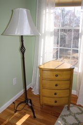 Floor Lamp Paired With Corner Shaped Night Stand Set Of Drawers