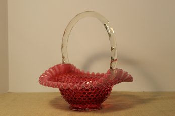 Vintage Fenton 9.5' Cranberry Opalescent Hobnail Crimped Basket