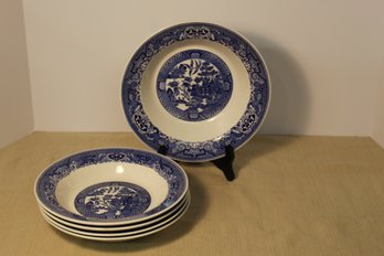 Four Vintage Soup Plate And Serving Bowls-'Blue Willow Ware'