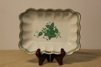 Herend China- 'Chinese Bouquet' Oblong Dish, Hand Painted 24kt Gold Trim
