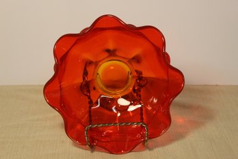 Vintage Viking Glass- Double Ruffle Amberina, 8' Candy Dish