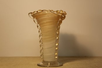 Vintage Murano Glass-Swirl Ruffled Gold Flakes Vase (Barrovier And Taso Style)