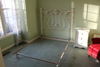 Ornate Metal Headboard With Scroll Design And Bed Frame