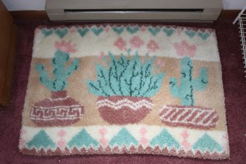 Vintage Small Hooked Rug With Extra Yarn And Instructions, 39x 27.5