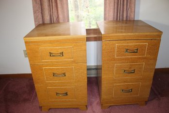 Vintage Mid-Century Modern Nightstands- Metal Handles