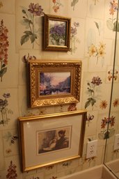 Three Pretty Pieces Of Art Including E. Van Goethem Story Time 1857- 1924, An Original Oil Painting On Glass~