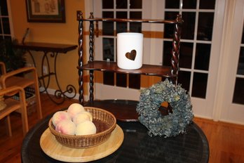 Bundle Of Pretty Home Decor Items ~ Some Including Vintage Wooden Wall Shelf, Lazy Susan, Wreath Etc.