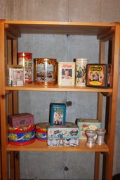 Vintage Tins Some With Advertisements Set Of Stangl Candle Holders