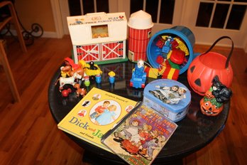 Vintage Toys~  Legos Duplo, Tyco, Fisher Price Farm, Silo & Animals , Vintage Raggedy Anne Book Etc.