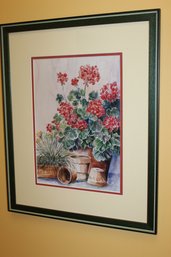 Cottage Red Geranium Art Work-Info About Mystic Artist On Back Beautiful!