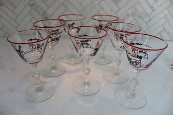 7 Libby Horse Racing Cordials Barware/glasses Paired With Libby High Ball Glass