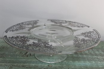 Vintage Floral Silver Overlay Cake Stand