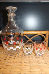 Vintage Deck Of Cards Decanter And Shot Glasses