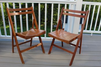 Two Vintage Wood Folding Slated Chairs