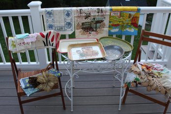 Lot Of Vintage Kitchen Towels/metal Trays/crochet, Doilies And Feather Dusters