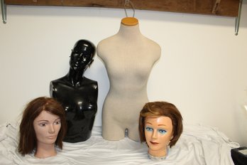 2 Vintage Professional Cosmetology Mannequins And 2 Female Display Mannequins