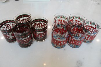 MCM Houze & Cera Stained Glass Style Holiday Barware Tumblers