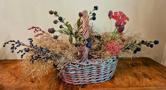 Beautiful Dried Floral Arrangement In Wicker Basket
