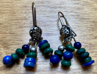 Sterling Silver Beaded Dangle Earrings Marked 925 (6g)