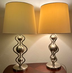 2 Brushed Silver Lamps With Dimmer Settings