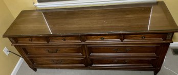 6 Drawer Wooden Dresser With Glass Top, Dovetail Drawers