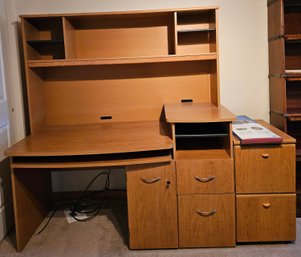 Wooden Desk With Hutch Storage & Filing Cabinet