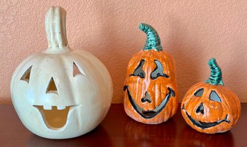 3 Ceramic Pumpkin Decorations