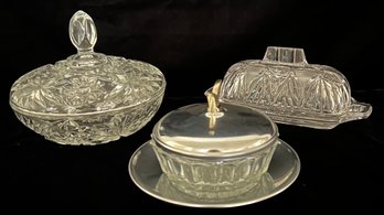 Cut Crystal Glass Candy Dishes & Butter Dish