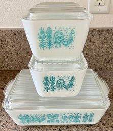 Set Of 4 Vintage Matching Turquoise Pyrex Dishes With Lids