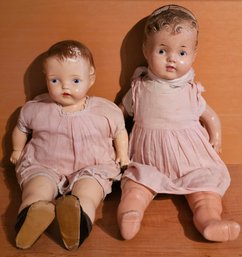 2 Vtg/antique Baby Dolls With Light Pink Dresses