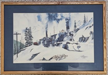 68 Snowy Train Scene In Wooden Frame