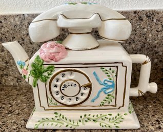 2 Unique Ceramic Teapots, Telephone & Floral Designs