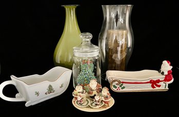Christmas Items Incl Resin Miniature Tea Set, Vases, Trays & More