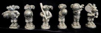 Lot Of 6 Sports Player Rams Pewter Statues Signed By Michael Ricker