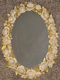 White & Gold Tone Rose Oval Mirror