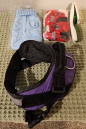 Pet Supplies Incl Booties, Blue Sweater, Purple Vest & Brush