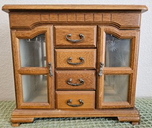 Wooden Jewelry Box With Glass Panel Doors