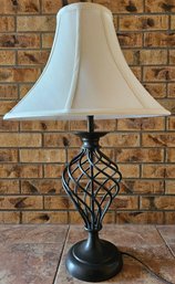 Table Lamp With Black Metal Base & Round White Shade (tested), 1 Of 2